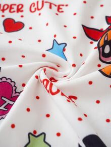 THE POWERPUFF GIRLS X SHEIN 女童字母卡通印花短袖上衣與長褲休閒居家睡衣套裝 - 彩色 - 查看 6