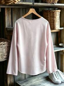 Franclia Women's 3D Floral Decor Casual Versatile Daily Wear Blouse - Pink - View 3