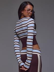 MUSERA Multicolour Double Layer Striped Knitted Top Winter Autumn Everyday Casual Going Out Cool Weekdaze - Multicolor - View 3