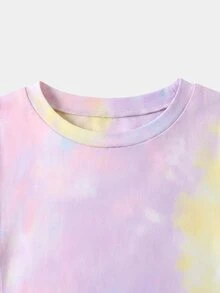 2pcs/Set Young Girl Fashion Casual Drop Shoulder Ribbed Knit "Smiling Face" Pattern T-Shirt & Leggings Pink Set - Comfortable Autumn Ribbed Knit Casual Outfit For Girls - Multicolor - View 7