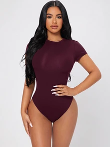 SHEIN PETITE Women Bodysuits - Maroon - View 6