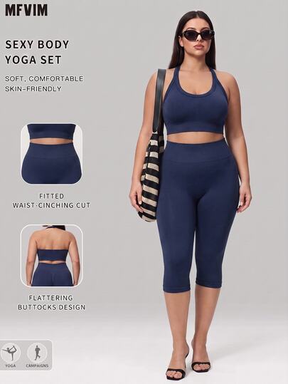 SHEIN Rhythm Era Seamless Knit Plus Size Women's Sports Set