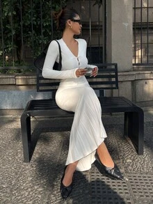 Livesso Women's Solid Color Long Sleeve Top And Skirt Casual Knit 2 Pieces Set Fall - White - View 4