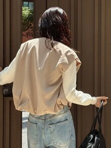 DAZY 夏季新款寬鬆休閒無袖背心 女款商務休閒風正裝外套可愛上衣 - 卡其色 - 查看 2