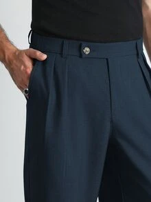 Manfinity Homme 男士大尺碼黑色寬鬆直筒長褲，腰部設計增添活力，適合工作與日常通勤穿著 - 藏蓝色 - 查看 3