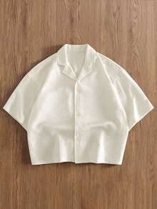 Manfinity Hypemode Men's Summer Casual Breezy Versatile Solid Color Shirt Beach Vacation Off-White - Beige - View 3