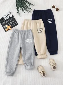 SHEIN 休閒學院風舒適時尚簡約實用百搭長褲，附貼布與口袋裝飾，適合兒童穿搭、小男孩衣著，適用校園、返校季、日常穿著、旅行、運動，秋冬款 - 彩色 - 查看 3