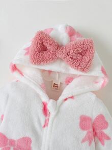 Cozy Pixies Baby Girl Bowknot Pattern Casual Daily Long Sleeve Romper - Pink - View 4
