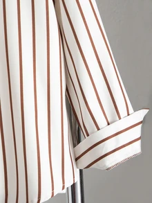 Souflis Children's Spring/Fall/Summer Striped Set Minimalist & Exquisite Fresh & Able Shirt With Black Pony Logo Decoration Suitable For Spring/Summer Daily W - Brown - View 4