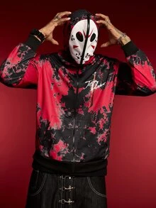 WB Horror X SHEIN Men's Letter Print Colorblock Long Sleeve Hoodie - Black - View 5