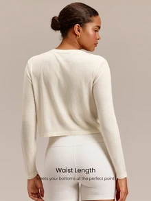 GLOWMODE Wool Blend Big Softie Cropped Knit Cardigan With Button Placket & Tonal Logo Embroidery Daily Casual Wear - White - View 2