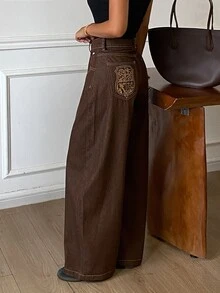 DAZY Women's Casual Versatile Daily Wear Denim Jeans With Pockets And Buttons Fall - Brown - View 6