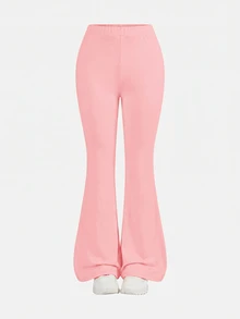 SHEIN Girlism NovaGlow 青少年女孩運動休閒日常針織素色開襟外套與喇叭褲套裝 - 粉色 - 查看 7