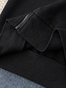 青少年女孩休閒運動風灰色小馬刺繡裝飾連帽開襟運動衫 - 黑色 - 查看 8