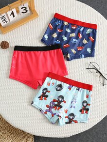 SHEIN 小男孩卡通印花休閒日常四角內褲 3件/包 - 彩色 - 查看 2
