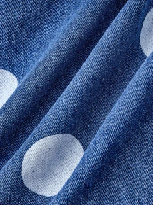 Sweetra Atasan Denim Kasual Wanita Motif Polkadot untuk Sehari-hari - Biru - View 4