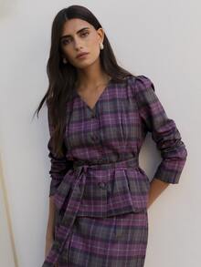 Nöista Plaid Two Pieces Skirt Set With Tailored Fit. Fall, Office Wear And Elegant Style. - Rust Brown - View 3