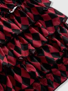 ROMWE Plus Size Women's Gothic Cute Patchwork Striped Plaid Clown Pumpkin Shorts - Red - View 4