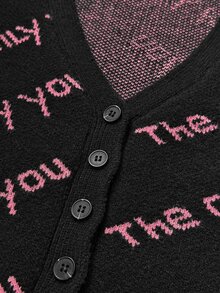 Maweii Cardigan Wanita Ukuran Besar Motif Huruf Slim Fit Serbaguna untuk Sehari-hari, Musim Dingin - Hitam - View 8