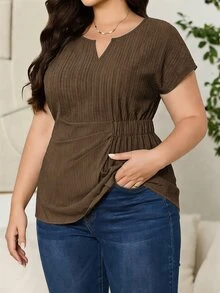 Reflora Plus Size Women Solid Color Casual Versatile Daily Wear Shirt - Coffee Brown - View 5