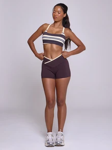 Musera Sport Contrast Colour Stripe Double Layered Strap Cross Back Sports Bra Workout Gym Cute Pilates Fitness Daily Fall Winter - Multicolor - View 5