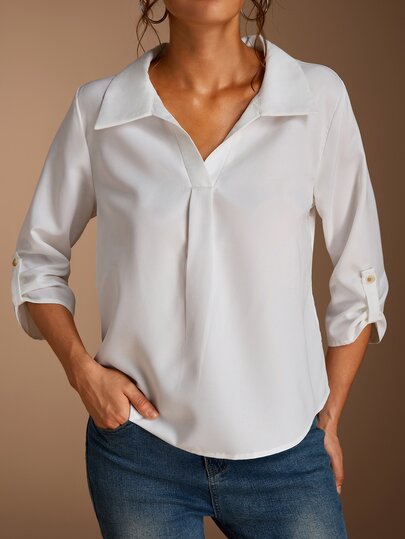 SHEIN BASICS Blouse plissée minimaliste et polyvalente pour femmes, pour le bureau et les déplacements