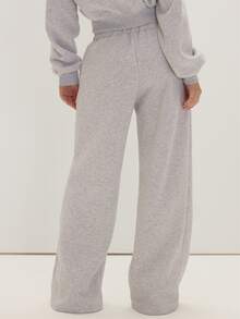MUSEYN Grey Marl Elastic Waist Wide Leg Sweatpant Elegant Comfortable Casual Weekend Fall - Grey - View 4
