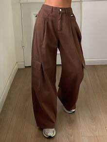 DAZY Women's Casual Streetwear Versatile Daily Wear Denim Jeans Summer Going Out Everyday Night Dark Brown - Brown - View 4