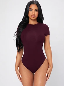 SHEIN PETITE Women Bodysuits - Maroon - View 4
