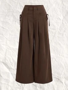 SHEIN EZwear 灰色紋理大尺碼女款西裝長褲 秋冬款 - 棕色 - 查看 3
