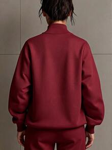 SHEIN EZwear 女款素色休閒百搭日常長袖運動衫 - 玫紅色 - 查看 2