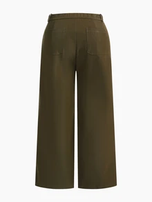 MOTF PREMIUM PLUS SIZE WOMEN'S AUTUMN/WINTER PU LEATHER SLIM STRAIGHT LEG PANTS - Dark Green - View 2