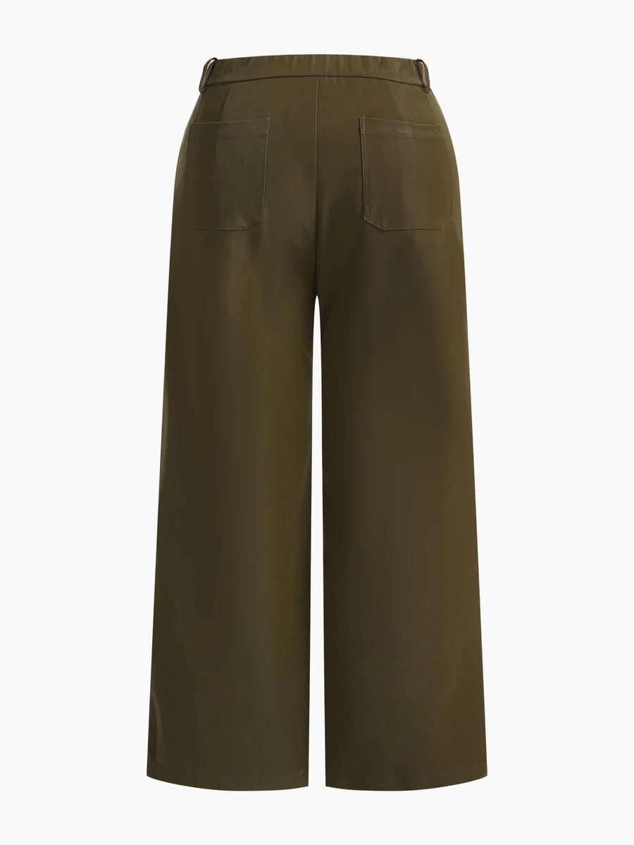 MOTF PREMIUM PLUS SIZE WOMEN'S AUTUMN/WINTER PU LEATHER SLIM STRAIGHT LEG PANTS - Dark Green - View 2