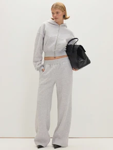 MUSEYN Grey Marl Elastic Waist Wide Leg Sweatpant Elegant Comfortable Casual Weekend Fall - Grey - View 1