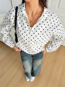 SHEIN Tall White Polka Dot Woven Women's Jacket - White - View 3