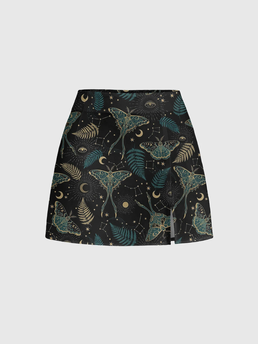 ROMWE Fairycore Hippie Butterfly Dark Sun Moon Star Mystical Forest Print Sexy Split Mini Skirt For Women - Black - View 1