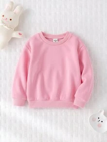 SHEIN 女嬰秋冬可愛保暖內裡純色百搭長袖運動衫 - 粉色 - 查看 6