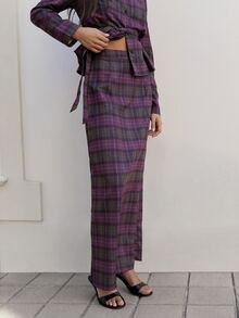 Nöista Plaid Two Pieces Skirt Set With Tailored Fit. Fall, Office Wear And Elegant Style. - Rust Brown - View 4
