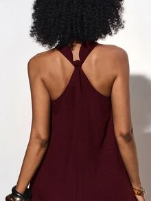 Zivah Women's Solid Color Halter Neck Long Dress For Vacation And Casual Wear - Rose Red - View 2