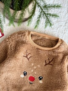 SHEIN 女嬰圓領人造毛可愛鹿圖案T恤與長褲2件套 - 彩色 - 查看 4