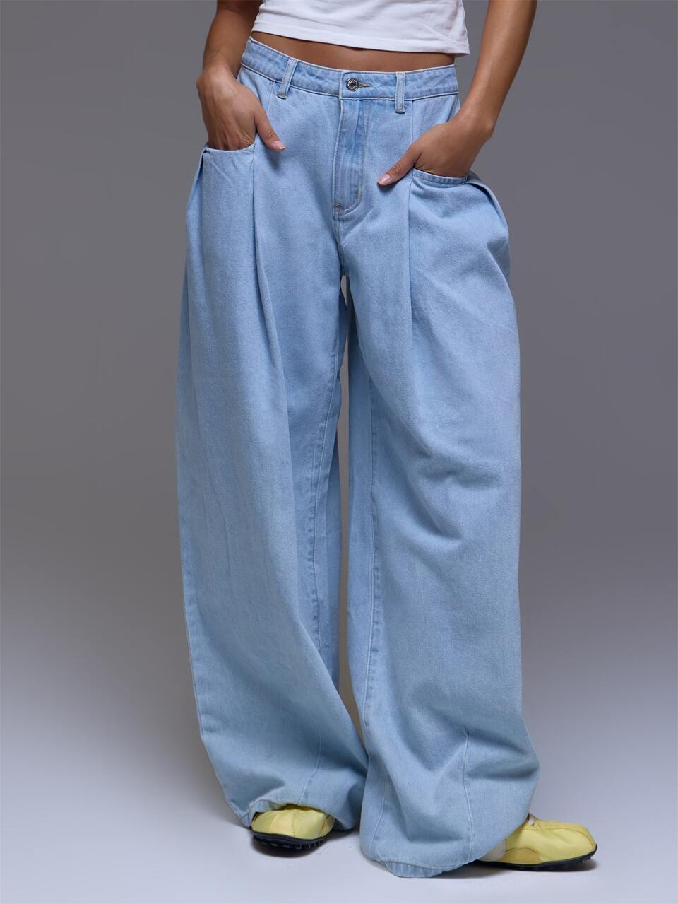 Calça Jeans Claro Perna Barril Exagerada Cintura Baixa Inverno Outono Casual Diário Saída Cool Weekdaze