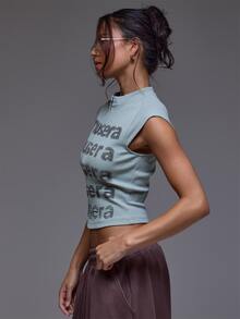 MUSERA Grey Short Sleeve Graphic Zip Up Top Winter Autumn Everyday Casual Going Out Cool Weekdaze - Coffee Brown - View 3