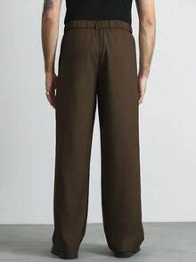 Manfinity Homme 男士大尺碼黑色寬鬆直筒長褲，腰部設計增添活力，適合工作與日常通勤穿著 - 咖啡棕 - 查看 2