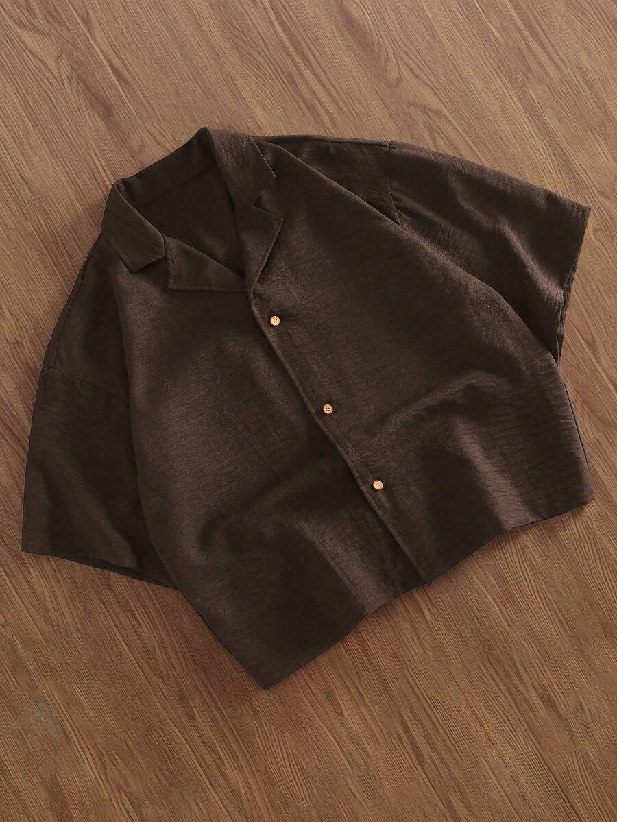 Manfinity Hypemode Men's Solid Color Short Sleeve Single-Breasted Casual Modest Shirt Vacation Dark Brown Summer - Coffee Brown - View 1
