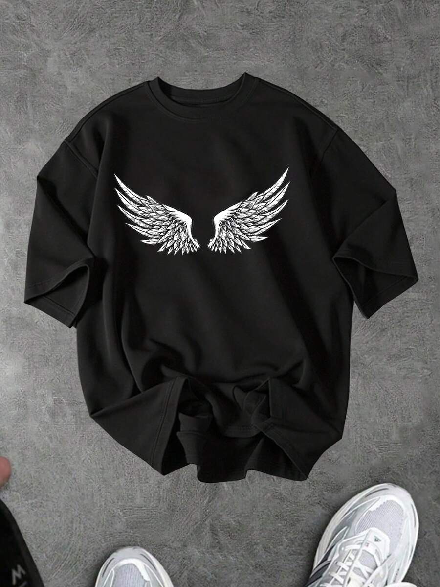 Sport MetroGents Men's Wing Print Sports T-Shirt, Gym - Black - View 1