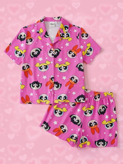 THE POWERPUFF GIRLS X SHEIN Tween Girl Cartoon Print Loungewear