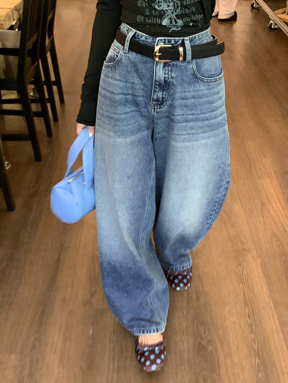 Women's Letter Print Pocket Casual Versatile Everyday Denim Jeans
