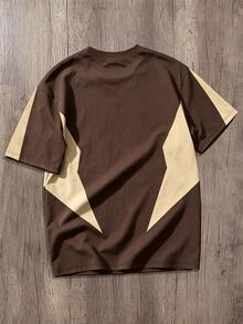 Manfinity Joysei American Retro Colorblock Patchwork Crew Neck Short Sleeve T-Shirt, Suitable For Daily Casual Wear, Outfit, Colorblock Patchwork Play With American Retro - Multicolor - View 2