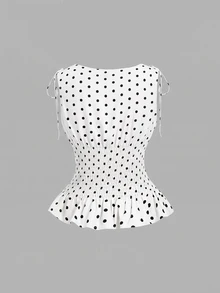 SHEIN MOD 女款波點百褶上衣與裙子時尚套裝 - 白色 - 查看 9