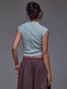MUSERA Grey Short Sleeve Graphic Zip Up Top Winter Autumn Everyday Casual Going Out Cool Weekdaze - Coffee Brown - View 4